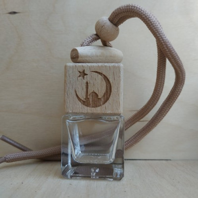 Стеклянный флакон с деревянной крышкой для автомобильного ароматизатора Полумесяц